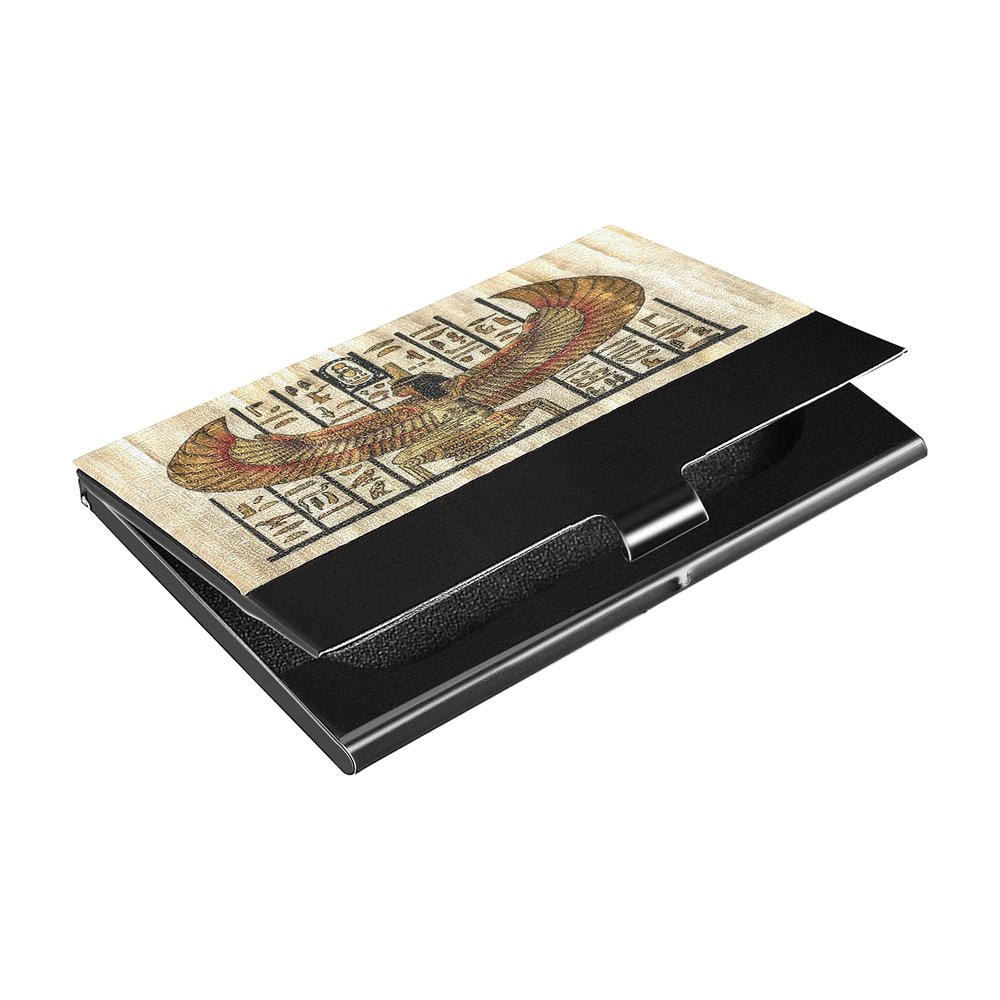 ALAZA Ancient Egyptian Parchment Retro Business Card Holder Leather, Stainless Steel Slim Pocket Wallet Business Card Carrier Case Holder