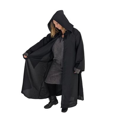 Everfan Adult Hooded Robe with Sleeves | Wizard, Jedi, Monk, Medieval Cosplay Cape, LARP Costume for Adults (Adult Small - 44" long from neck down (40" chest), Black)