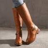 Bcshiye Women's Knee High Riding Boots Wide Calf Knee High Flat Low Heel Zipper Buckle Fashion Motorcycle Boots view 3