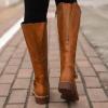 Bcshiye Women's Knee High Riding Boots Wide Calf Knee High Flat Low Heel Zipper Buckle Fashion Motorcycle Boots view 4