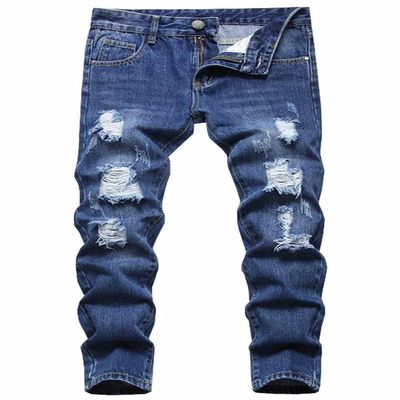 AOWKULAE Big Boy's Ripped Skinny Fit Jeans Destroyed Distressed Slim Fit Denim Pant, Dark Blue, Size 8