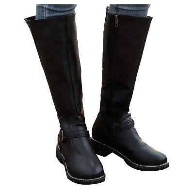 Bcshiye Women's Knee High Riding Boots Wide Calf Knee High Flat Low Heel Zipper Buckle Fashion Motorcycle Boots