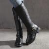 Bcshiye Women's Knee High Riding Boots Wide Calf Knee High Flat Low Heel Zipper Buckle Fashion Motorcycle Boots view 2