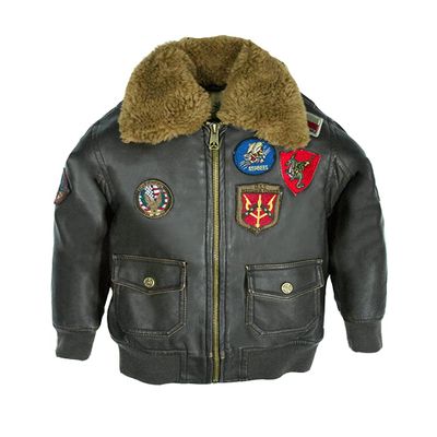 Top Gun Kid's Vegan Leather Aviator Jacket (Brown, 14)