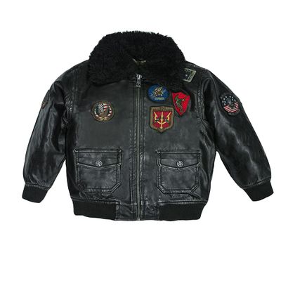 Top Gun Kid's Vegan Leather Aviator Jacket (Black, 10)