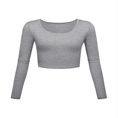 Long Sleeve Crop Tops for Women Workout Basic Clothes for Teen Ladies Fitted Slim Scoop Neck Cute Yoga Shirts (Heather Grey, Large)