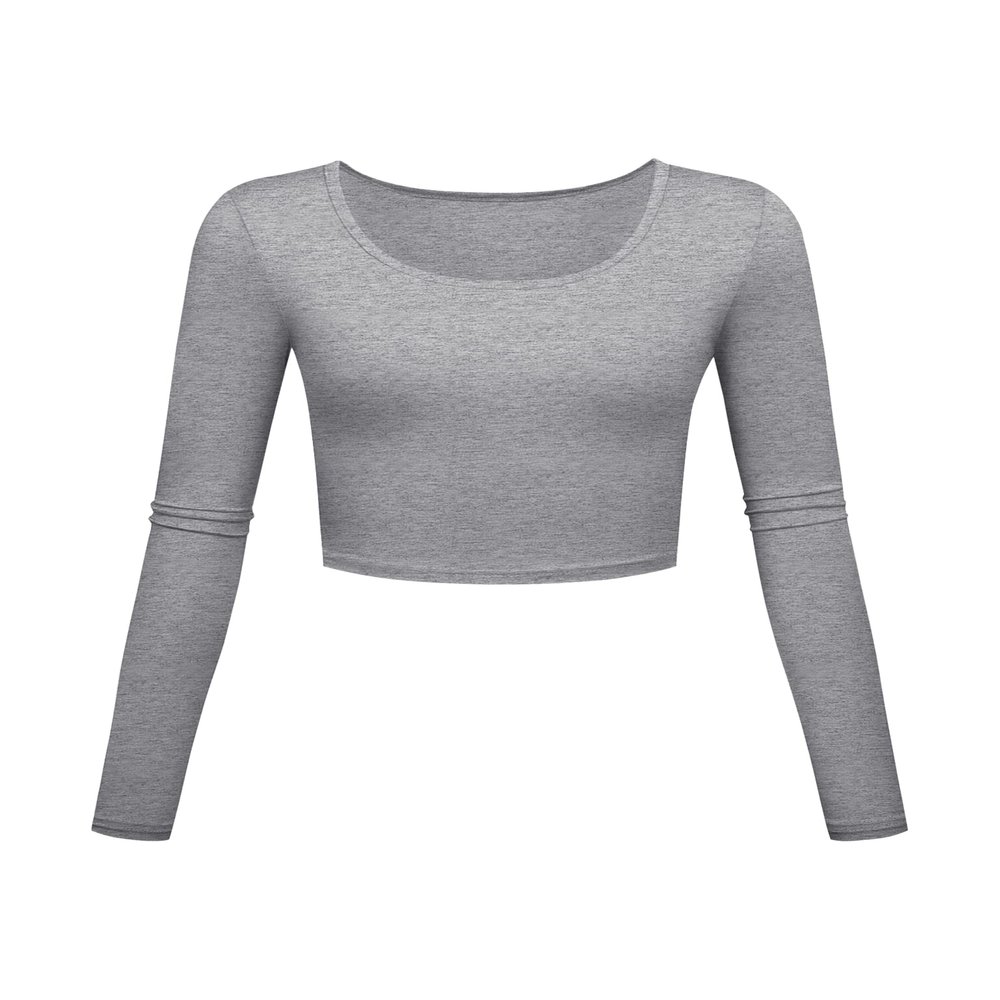 Long Sleeve Crop Tops for Women Workout Basic Clothes for Teen Ladies Fitted Slim Scoop Neck Cute Yoga Shirts (Heather Grey, Large)