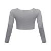 Long Sleeve Crop Tops for Women Workout Basic Clothes for Teen Ladies Fitted Slim Scoop Neck Cute Yoga Shirts (Heather Grey, Large) view 2