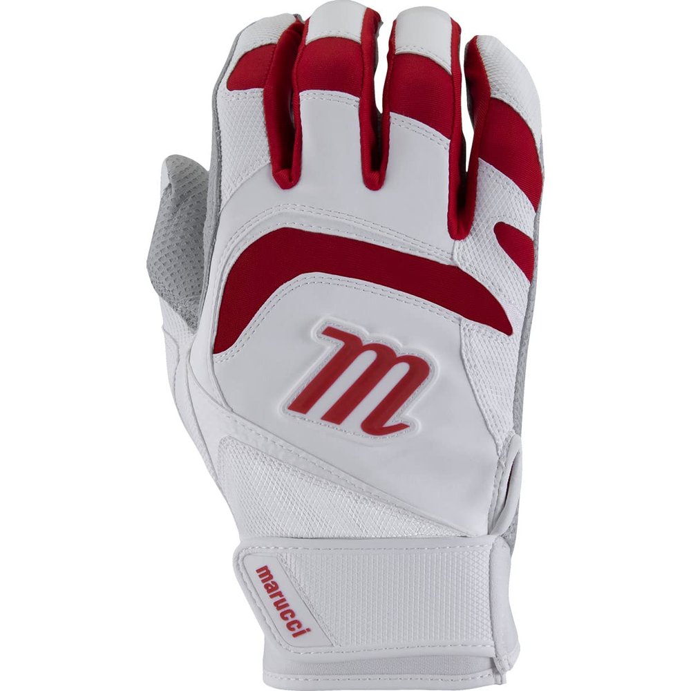 MARUCCI 2021 Adult Signature Batting Gloves, White/RED, Adult Large