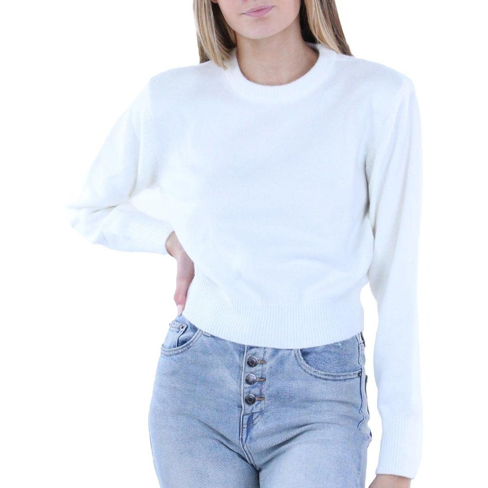 Danielle Bernstein Womens Crewneck Cropped Pullover Sweater White S