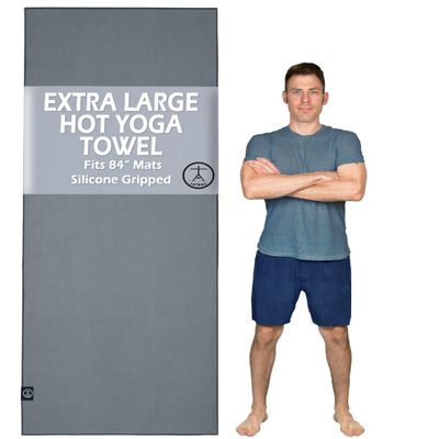 Tatago Hot Yoga Mat Towel Non Slip for Hot Yoga (72-84 inch Mats) Our Hot Yoga Towel Non Slip Silicone Dabs & Absorbent Microfiber Blend Gives You More Grip As You Drip! (Nube Gris, XL - 84")