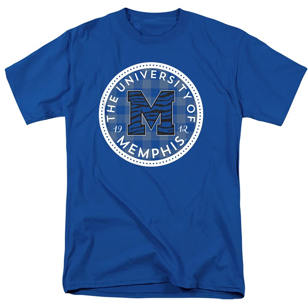 University of Memphis Official Plaid Badge Unisex Adult T-Shirt, Plaid Badge, 5X-Large