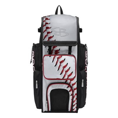 Boombah Superpack Bat Bag - Backpack Version (no wheels) - Holds 4 Bats - Homerun Baseball White/Black/Red
