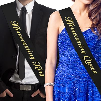 RibbonsNow Homecoming King and Homecoming Queen Sash Set (Black) Made in The USA