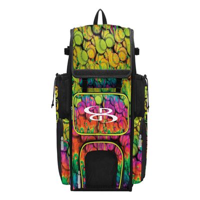 Boombah Superpack Bat Bag - Backpack Version (no wheels) - Holds 4 Bats - Neon Ballpark Multi