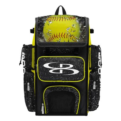 Boombah Superpack Bat Bag - Backpack Version (no wheels) - Holds 4 Bats - Softball Highlight Black/Optic Yellow/Red