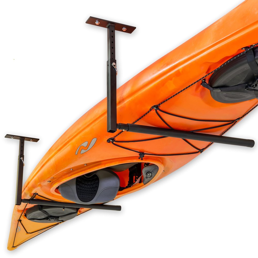 StoreYourBoard Adjustable Kayak Ceiling Rack Hi Port 2 Garage Ceiling Kayak Hanger | Adjustable Overhead Kayak Storage for Recreational & Touring Kayaks | Garage Organization | Holds 75 lbs