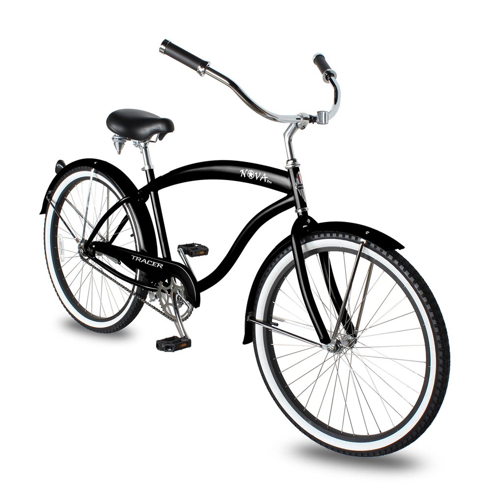 Tracer Beach Cruiser Bike for Adult, 26 Inch Wheels, Hi Ten Steel Frame, 1 Speed, Coaster Brake, Hybrid Bike for Adults, Complete Cruiser Bikes, Matte Black, Nova