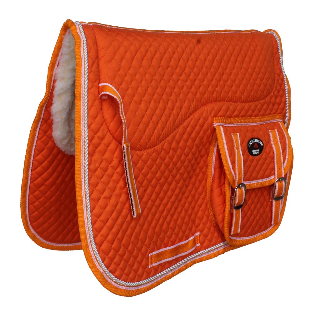 CHALLENGER Horse Saddle Pad 23"x18" English Quilted Fur Padded All-Purpose Orange 7260OR