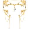 Hicarer 3 Pcs Halloween Rhinestone Leaf Headband Metal Elf Ears Fairy Costume Crown Princess Cosplay for Women(Gold) view 1