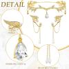Hicarer 3 Pcs Halloween Rhinestone Leaf Headband Metal Elf Ears Fairy Costume Crown Princess Cosplay for Women(Gold) view 3