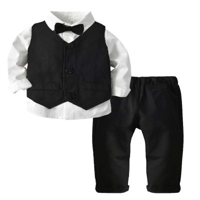 ARTMINE Toddler Boy Clothes Suit Gentleman Wedding Outfits, Formal Dress Shirt+Bowtie+Vest+Pants, US 6-12 Months = Tag 70
