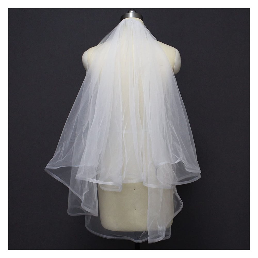 HANRUO 2 Layers Horsehair Short Wedding Veils Bridal Veil with Comb Voile Wedding Accessories (Color : White)