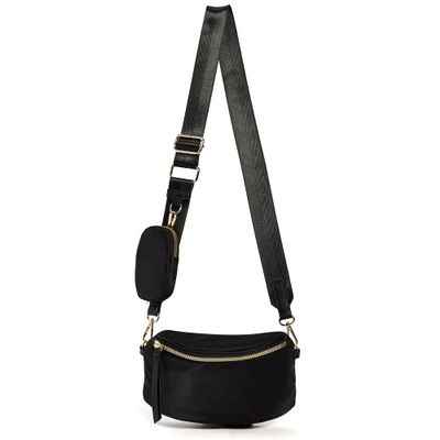 Like Dreams Small Crossbody Bum Bag for Women | Lightweight Nylon Fanny Pack with Detachable Airpods Pouch | Stylish Crossbody Bag (Black)