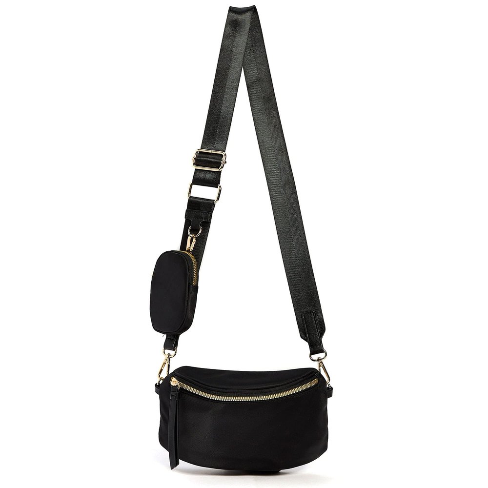 Like Dreams Small Crossbody Bum Bag for Women | Lightweight Nylon Fanny Pack with Detachable Airpods Pouch | Stylish Crossbody Bag (Black)