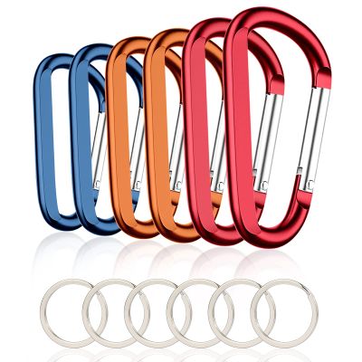 CampTek 6PCS Carabiner Caribeaner Clip,3" Large Aluminum D Ring Shape Carabeaner with 6PCS Keyring Keychain Hook (2 Orange+2 Navy+2 Red)