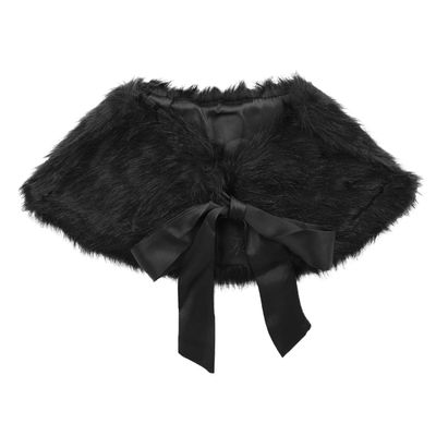 RUIXIA Flower Girls Faux Fur Bolero Shrug Princess Cape Winter Warm Shoulder Wrap Wedding Birthday Costume Party Evening Dress Up, Black