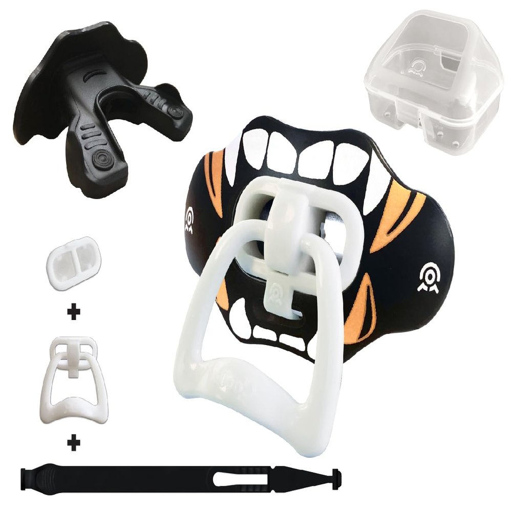 COOLLO SPORTS Football Mouth Guard Lip Guard 3-in-1 Transformer Pacifier Football Sports Lip Protector for Adults & Youth USA Flag & Fangs Mouthpiece (Case Included) (Golden Fangs (One Layer))