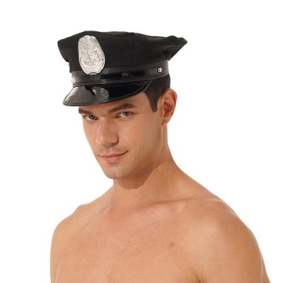 Freebily Men's Police Captain Cosplay Hat Party Costume Accessories Stage Performance Props Cap Black Type B One Size