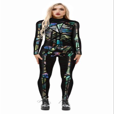 Honeystore Women's Skeleton Bodysuit Halloween Costume Bodycon Catsuit Jumpsuit BAX-164 S