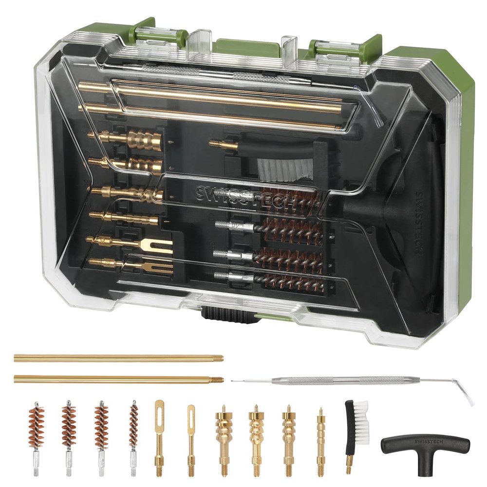 Swiss+Tech Universal Handgun Cleaning Kit, 16 Piece Gun Cleaning Kit with Cleaning Rod, Bore Brushes, Gun Cleaning Jags and Cleaning Patches, for Pistol and Handguns, Portable Case Included