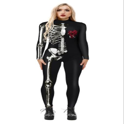 Honeystore Women's Skeleton Bodysuit Halloween Costume Bodycon Catsuit Jumpsuit BAX-163 S