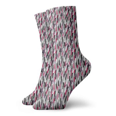 Abstract Funky Colorful Cushion Sport Socks,Colorful Trapezoid Stripes Contemporary Surface,Athletic Cushioned Running Performance Crew Socks For Men/Women,Magenta Pale Eggplant Black White -12 inch
