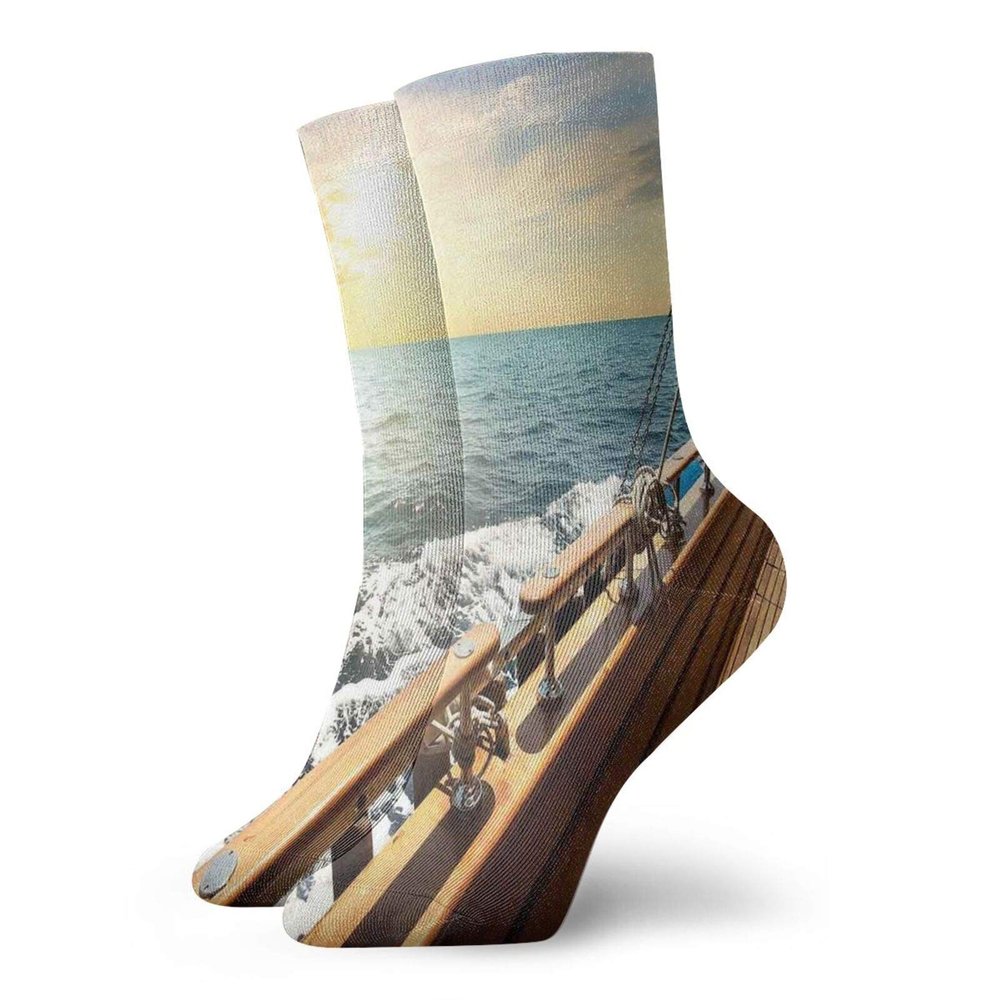 GULTMEE Funny Compression Socks Women and Men,Sailboat In Mediterranean Waves At Sunset Sky Relax Yacht Wind Relax Scenery,Best for Circulation,Running,Athletic,Nurse,Travel, -12 inch