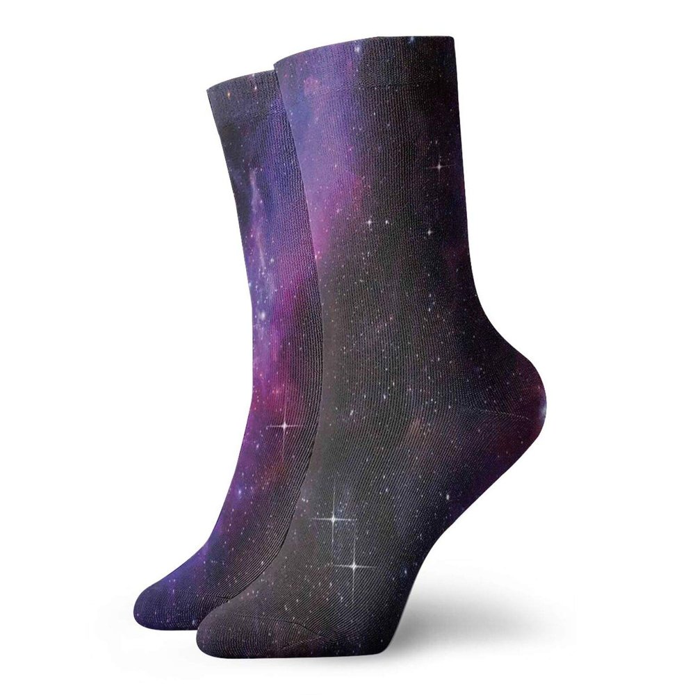 Space Funny Compression Socks Women and Men,Nebula Dark Galaxy With Luminous Stars And Cosmic Rays Astronomy Explore Theme,Best for Circulation,Running,Athletic,Nurse,Travel,Magenta Blue -12 inch