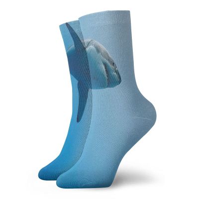 GULTMEE Shark Fashion Compression Socks,Fish Swimming In The Ocean Underwater,Performance Polyester Cushioned Athletic Crew Socks for Running,Athletic,Pale Blue -12 inch