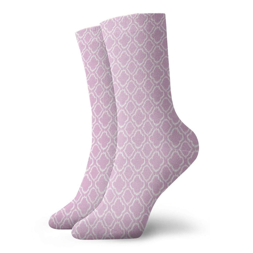 Ikat Fashion Compression Socks,Classical Ethnic In Pastel Feminine Colors Retro Tribal Illustration,Performance Polyester Cushioned Athletic Crew Socks for Running,Athletic,Lilac White -12 inch