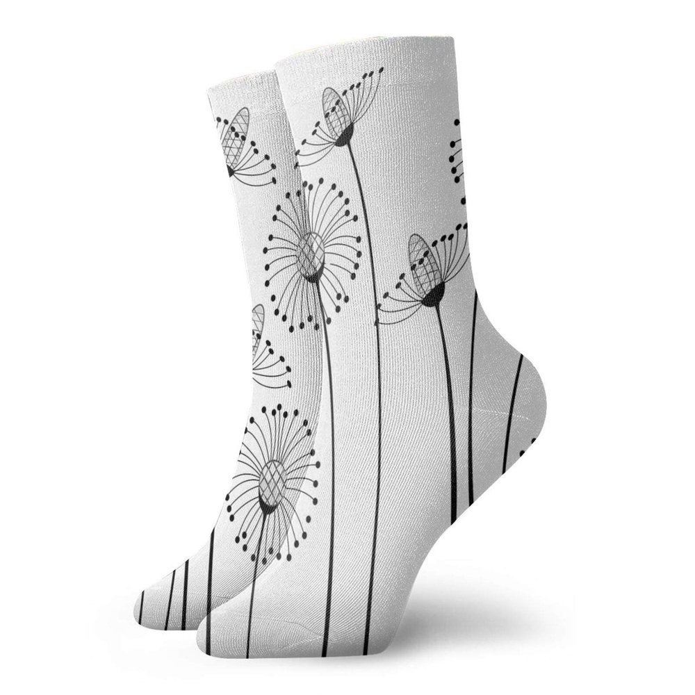 GULTMEE Fashion Compression Socks,Meadow Flowers Stylized Abstract Dandelions Countryside Art,Performance Polyester Cushioned Athletic Crew Socks for Running,Athletic, -12 inch