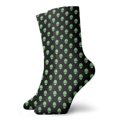 GULTMEE Alien Fashion Compression Socks,Supernatural Martians Fantastical Beings From Other,Performance Polyester Cushioned Athletic Crew Socks for Running,Athletic,Fern Green Black -12 inch