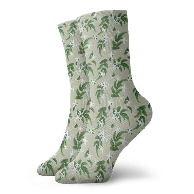 GULTMEE Funny Compression Socks Women and Men,Exotic Jasmine Flowers On Green Branches Pattern In Irregular Order,Best for Circulation,Running,Athletic,Nurse,Travel, -12 inch