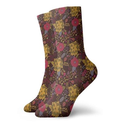 Garden Art Fashion Compression Socks,Botany Inspired Illustration With Flourishing Nature,Performance Polyester Cushioned Athletic Crew Socks for Running,Athletic,Multicolor -12 inch