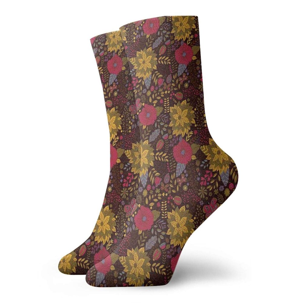 Garden Art Fashion Compression Socks,Botany Inspired Illustration With Flourishing Nature,Performance Polyester Cushioned Athletic Crew Socks for Running,Athletic,Multicolor -12 inch