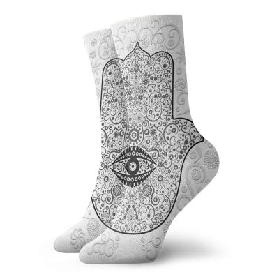 GULTMEE Funky Colorful Cushion Sport Socks,Divine Protection Magical Good Luck Charm On Gentle Floral Spring Backdrop,Athletic Cushioned Running Performance Crew Socks For Men/Women, -12 inch