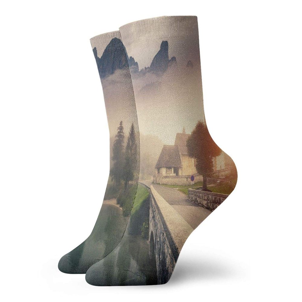 Funny Compression Socks Women and Men,Majestic Foggy Morning Scene Triglav National Park Mountain Valley Dramatic View,Best for Circulation,Running,Athletic,Nurse,Travel, -12 inch