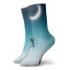 Fantasy Funny Compression Socks Women and Men,Boy Climbing To The Moon With Rope And Girl On Bench Love Valentines Fantasy,Best for Circulation,Running,Athletic,Nurse,Travel,Teal White -12 inch view 1