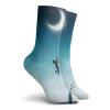 Fantasy Funny Compression Socks Women and Men,Boy Climbing To The Moon With Rope And Girl On Bench Love Valentines Fantasy,Best for Circulation,Running,Athletic,Nurse,Travel,Teal White -12 inch view 2